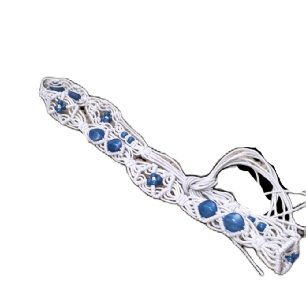 Bohemian Woven Blue and White Tassels Belt